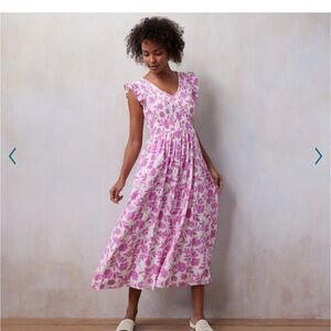 LC Lauren Conrad pink floral smocked v-neck midi dress